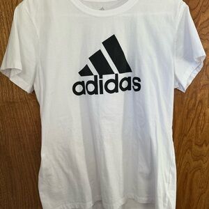 Adidas Women’s White and Black Logo Golf Tee